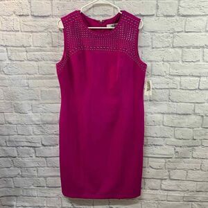 Jones‎ Studio Dress Womens 14 Fuscia Pink Studded Sleeveless High Neck